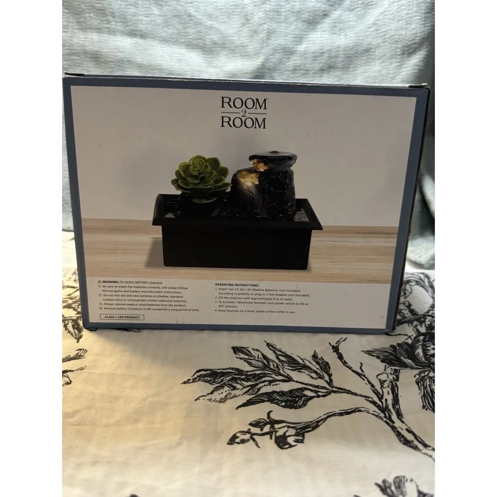 NIB Room 2 Room Succulent Fountain LED Lights Two-Tier Fountain Home Decor